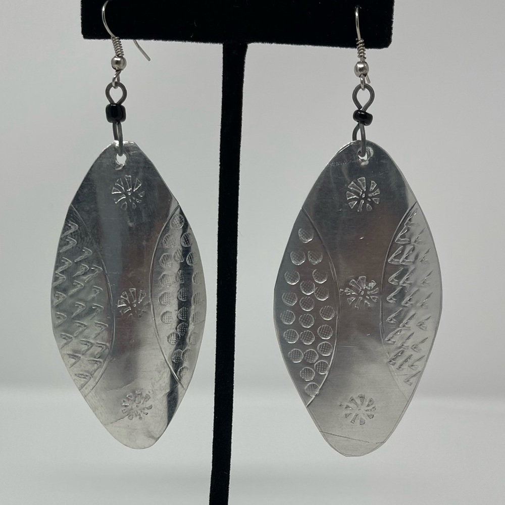 Recycled Aluminum Dangle Earrings in silver.